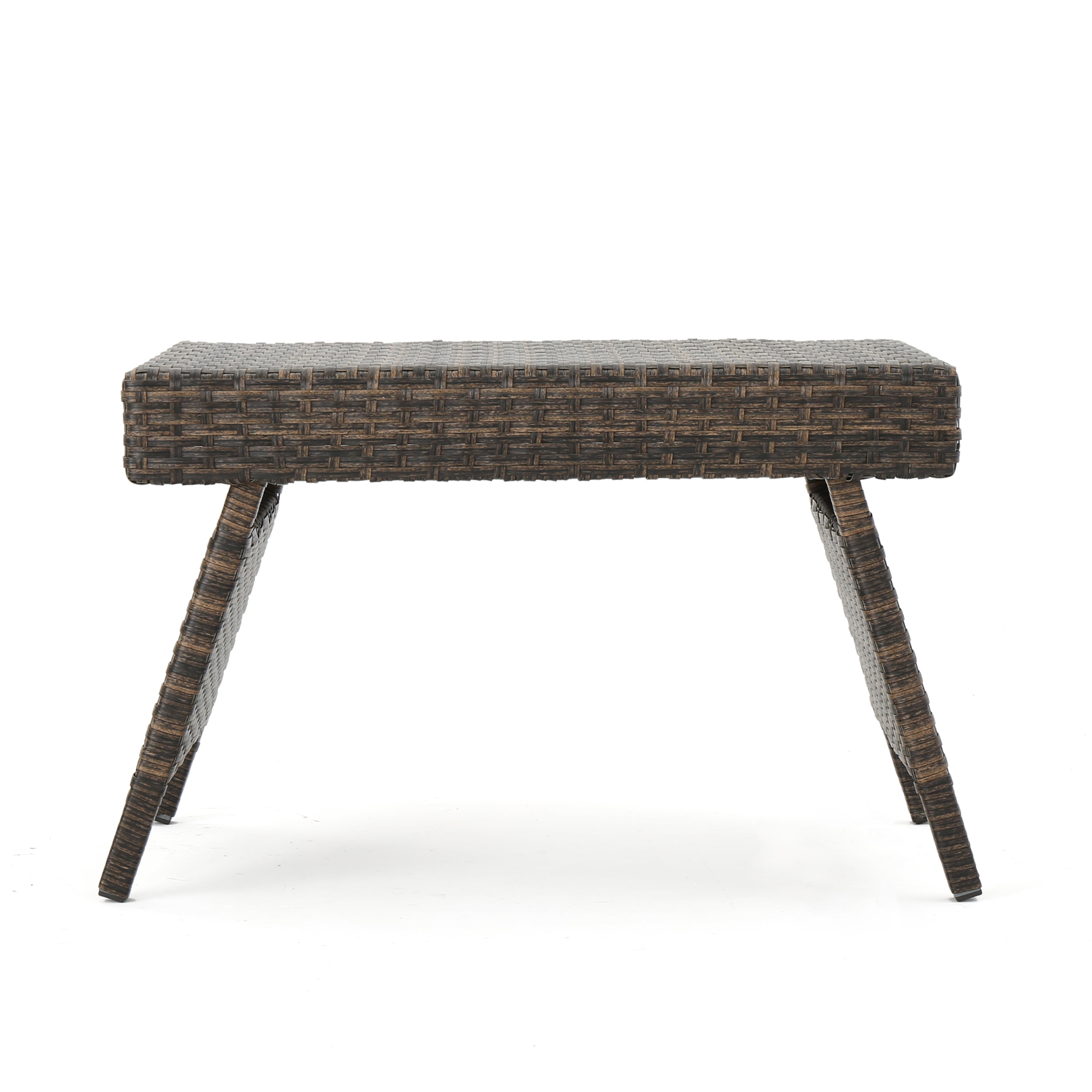 Outdoor Foldable PE Woven Snack Side Table, Portable Small Leisure Table for Patio Garden, Mocha
