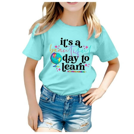 

FANDANIV Girls Shirts Tops Summer Kids Schools Season Back To School Printed Casual Short Sleeve T Shirt Cute Dressy Blouses