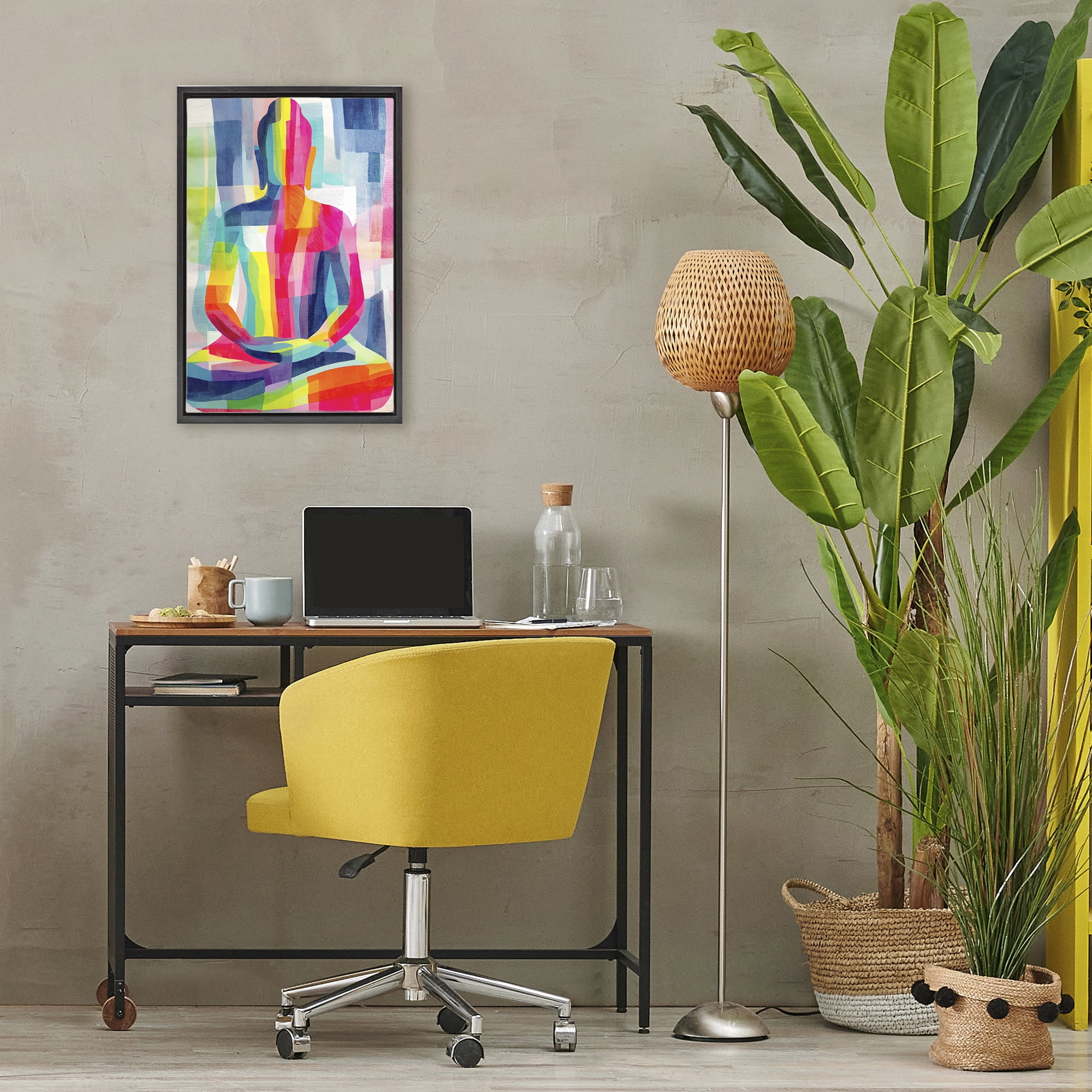 Geometric Buddha In Spectrum Black Floating Frame Canvas Art, 17 x 25, By Chromatic Storm Studio