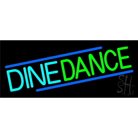 Dine Dance LED Neon Sign 6" Tall x 15" Wide - inches Black Square Cut Acrylic Backing, with Dimmer - Premium built indoor Sign for Strip Club, Dance club, Décor, Bar.