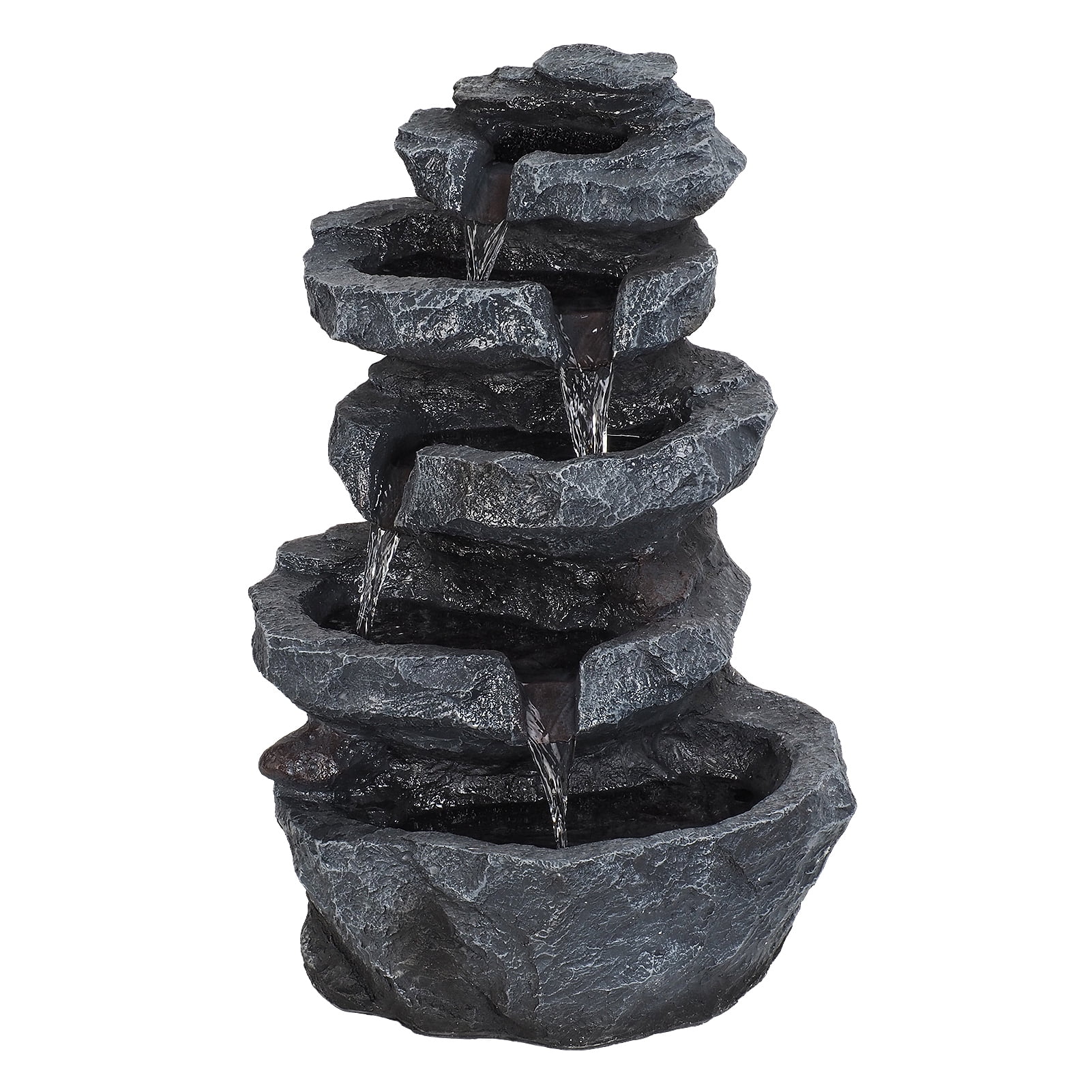 5-Tiered Cascading Rock, 22" High Outdoor Garden Waterfall with LED Lights And Pump, Resin Water Fountain for Garden, Patio, Yard, Deck Decor