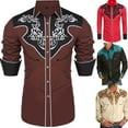 thumbnail image 6 of Men Western Long Sleeve Shirts Casual Slim Button Down Dress Shirt Blouse Tops, 6 of 9