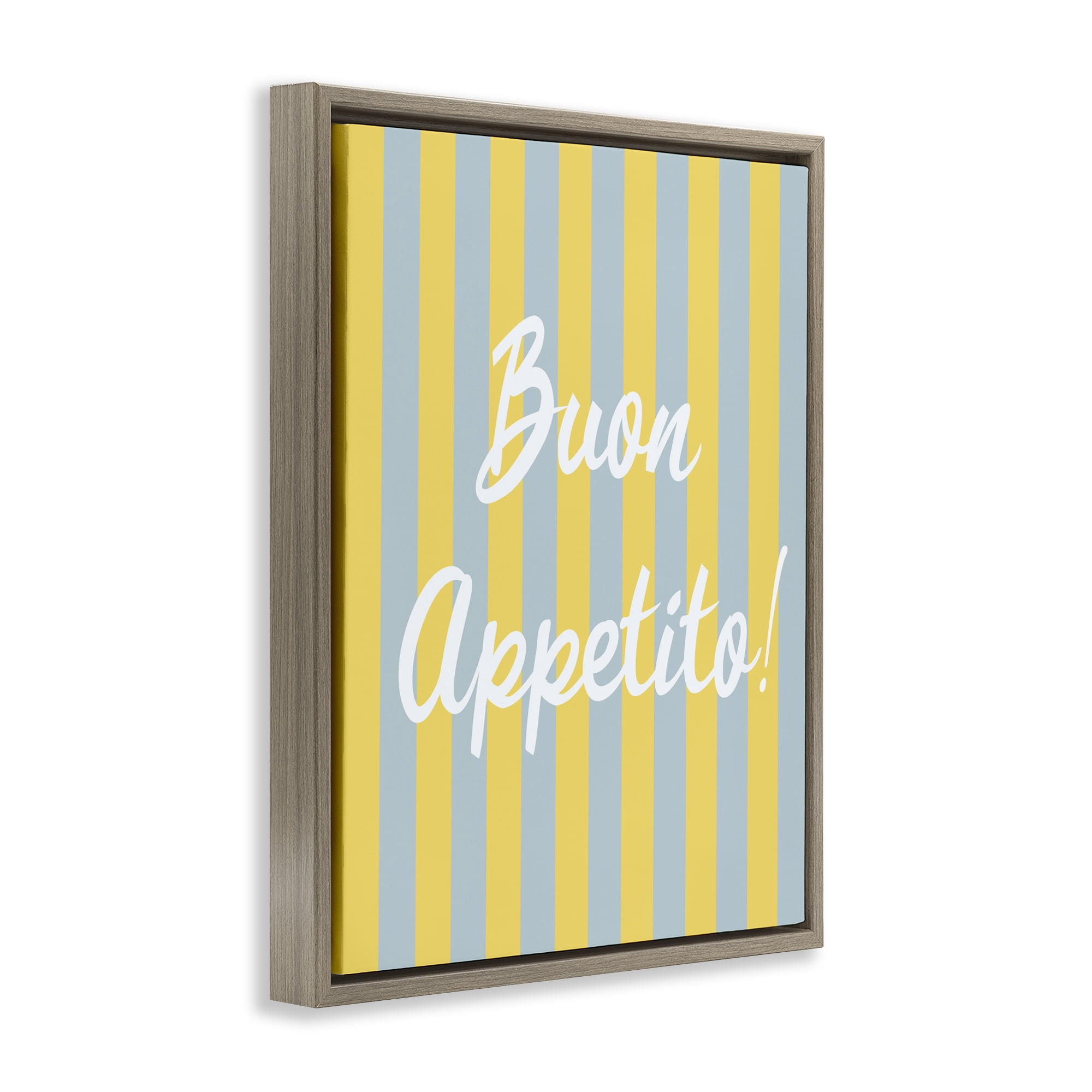Stupell Industries Buon Appetito Blue Yellow Stripes Brown Framed Floater Canvas Wall Art, design by SD Graphics Studio