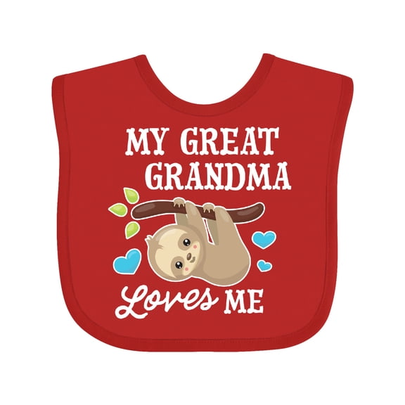Inktastic My Great Grandma Loves Me with Sloth and Hearts Boys or Girls Baby Bib