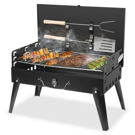 Imountek Portable Charcoal Grill Foldable BBQ Suitcase Grill for Outdoor Camping Picnics Garden Grilling, 16.7x10x17.7 inches