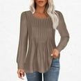 thumbnail image 2 of GigrtiJin Long Sleeves Shirts for Womens Spring Dressy Casual Solid Color Blouses Pleated Crew Neck Tunic Tops, 2 of 6