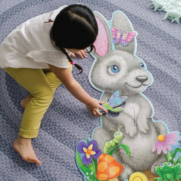 Peaceable Kingdom Shimmery Bunny Shaped 41 Piece Floor Puzzle, 3 feet x 2 feet, Great Easter Basket Stuffers and Easter Gifts