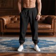 thumbnail image 2 of GrmtClth Men's Linen Pants Casual Loose Fit Beach Drawstring Pants Elastic Waist Beach Lightweight Yoga Jogger Trousers with Pockets Black M, 2 of 5