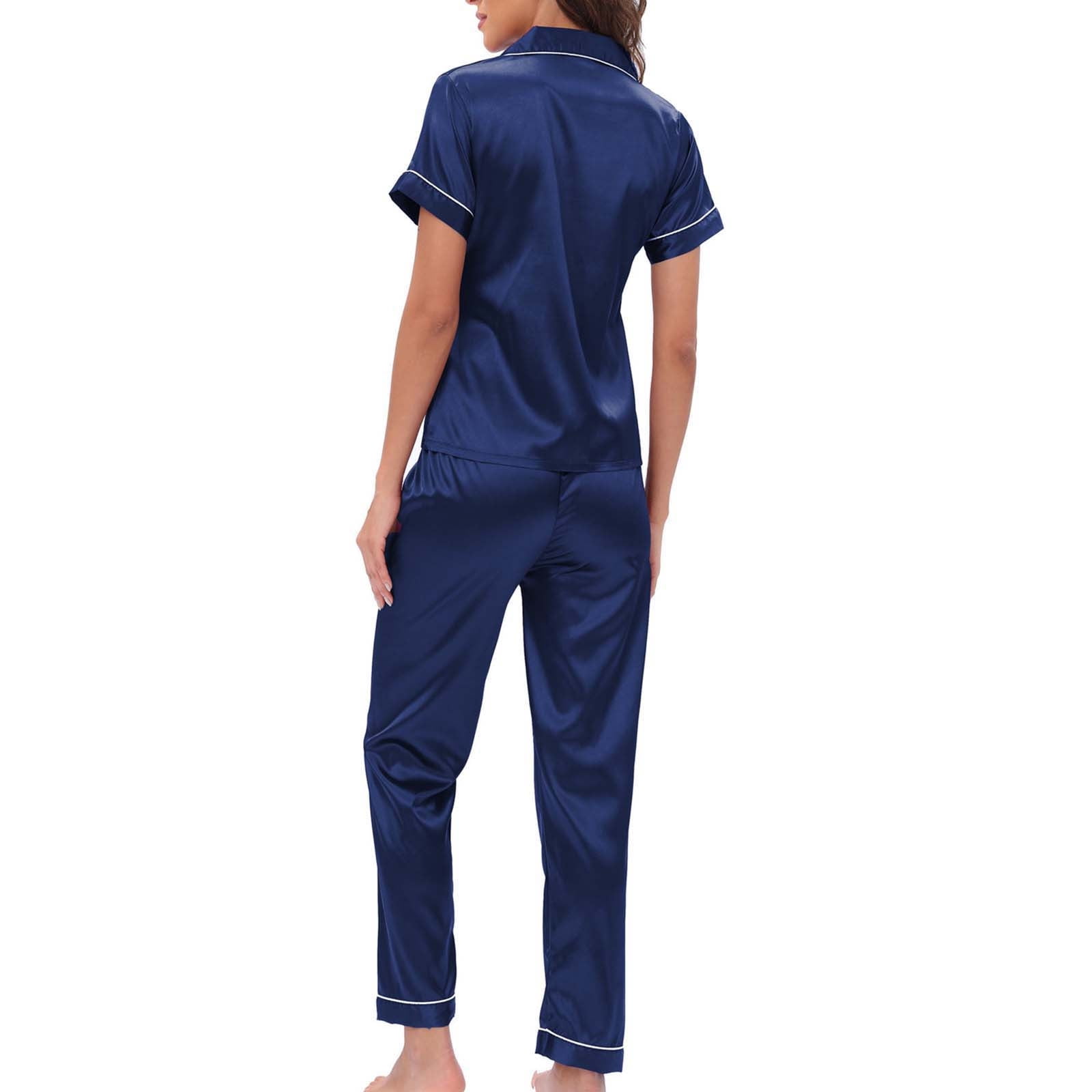 Satin pajamas short sleeve long pants hotsell
