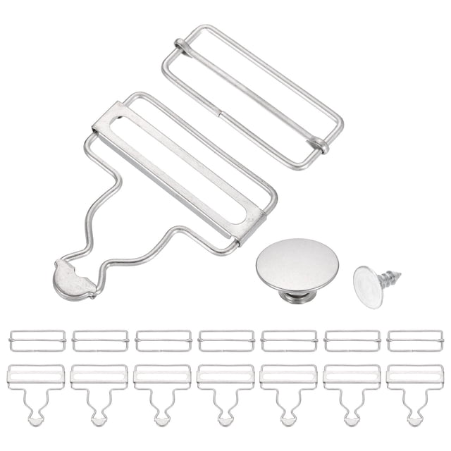 Uxcell 8 Set Metal Overalls Buckles, 2" Overall Suspender Clips, Adjustable Buckle Replacement with Sliders and Buttons for Bib Trousers Jeans Suspender, Matte Color