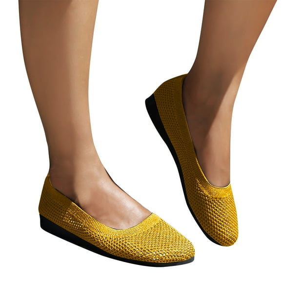 SEANOPEN Deals Women's Mesh Flats Shoes Breathable Slip on Ballet Flat Nurse Lightweight Memory Foam Casual Shoes Flats Comfortable Walking Shoes Size 8.5 Yellow