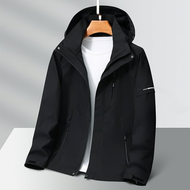 LOVZFMLL Jackets for Men Solid Color Outdoors Mountaineering Wearproof Warm Zipper Multi-pocket Coat Long Sleeve Jacket