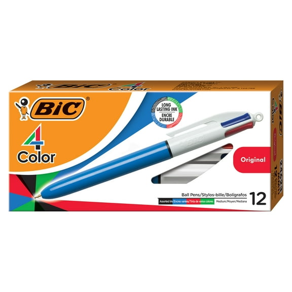 BIC 4-Color Original Retractable Ball Pen, Assorted, 12 Pack