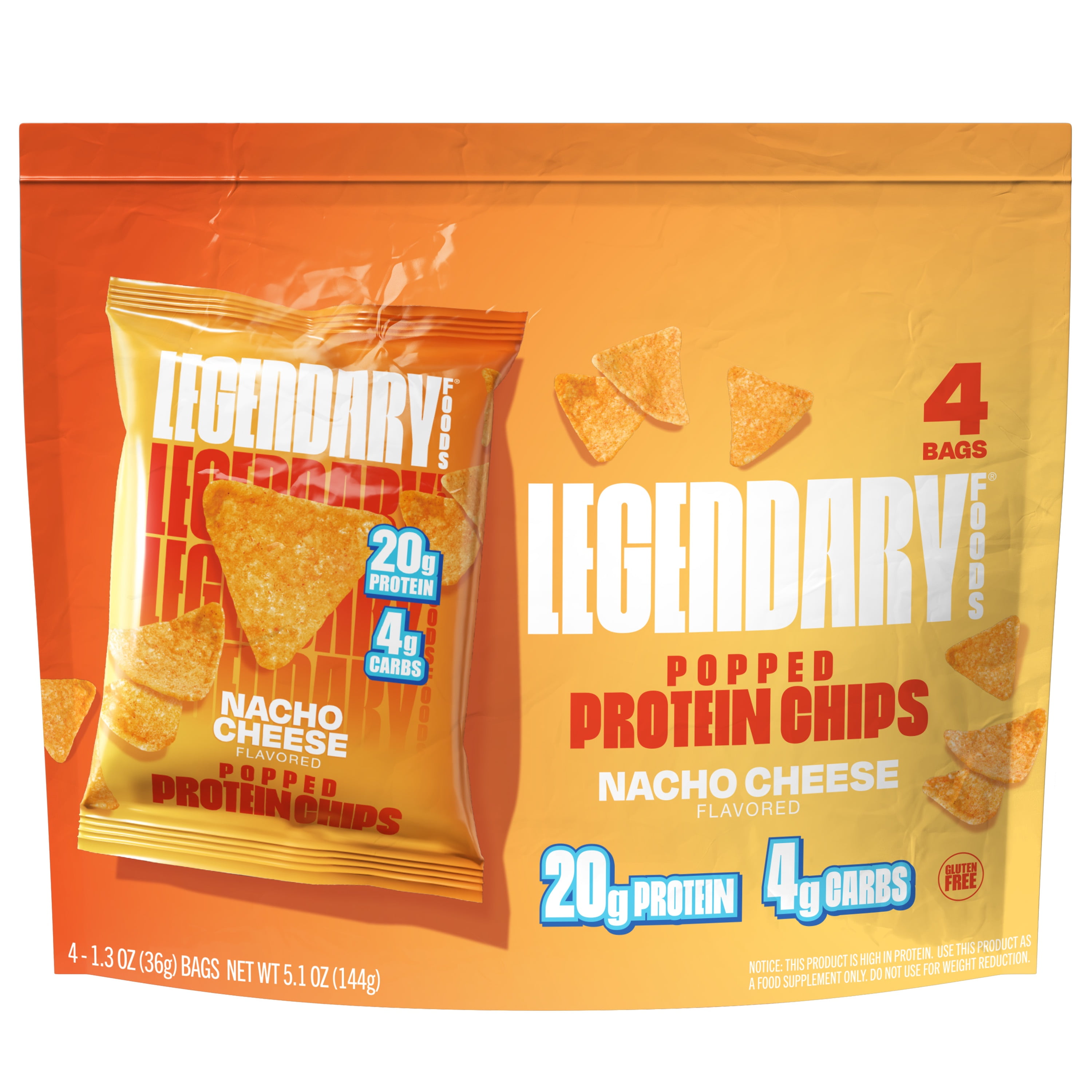 (6 pack) Legendary Foods Popped Protein Chips - Nacho Cheese 4 Pack | Protein Snack | Gluten-Free| Keto Friendly