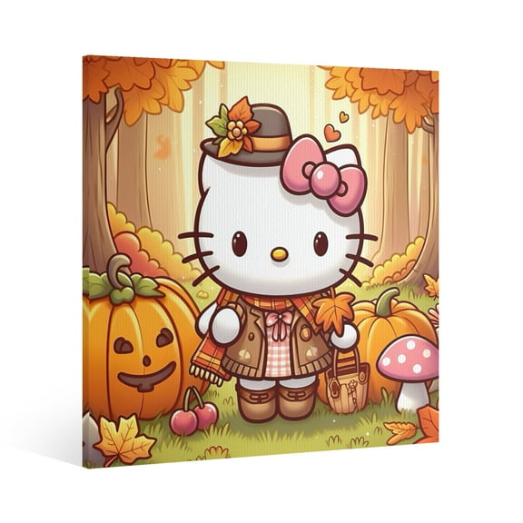 Hello Kitty Thanksgiving halloween Canvas Wall Art Cartoon Wall Decor | HD Printed & Wooden framed wall art | Modern Wall Decor for Gift | Kids Room Decor | Made in USA 8x8 Inch