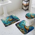 thumbnail image 3 of Summer Marine Life Bathroom Rugs Set Ocean Turtles Shark Coral Non Slip Absorbent Soft Bath Mats 3 Piece Set with Bathroom Rug, U-Shaped Floor Mat, Toilet Seat Cover Small Size, 3 of 9