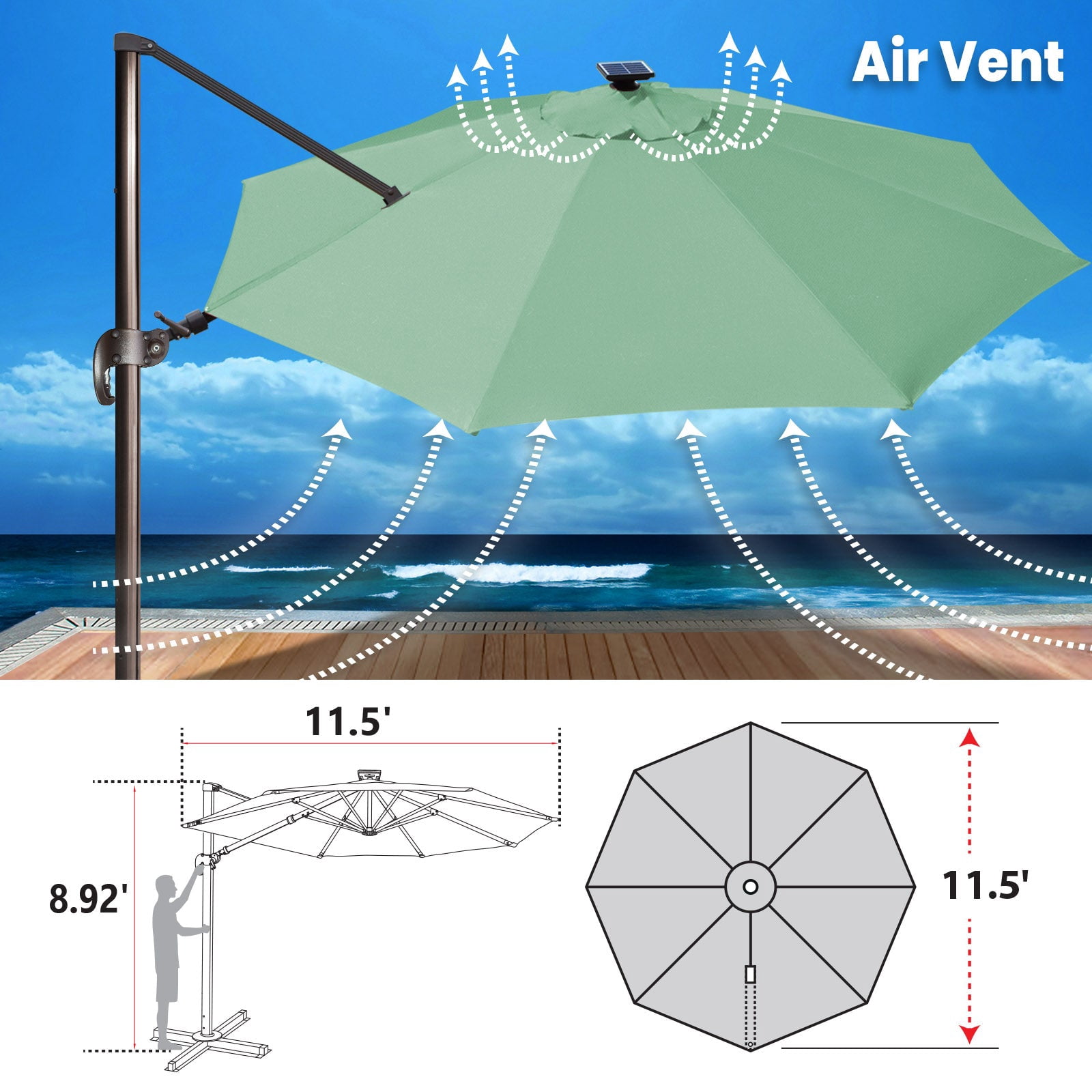 SUNNYOUTDOOR 11.5' Sunbrella Cover Umbrella Deluxe Cantilever Umbrella Patio Umbrella Garden Outdoor (Spa)