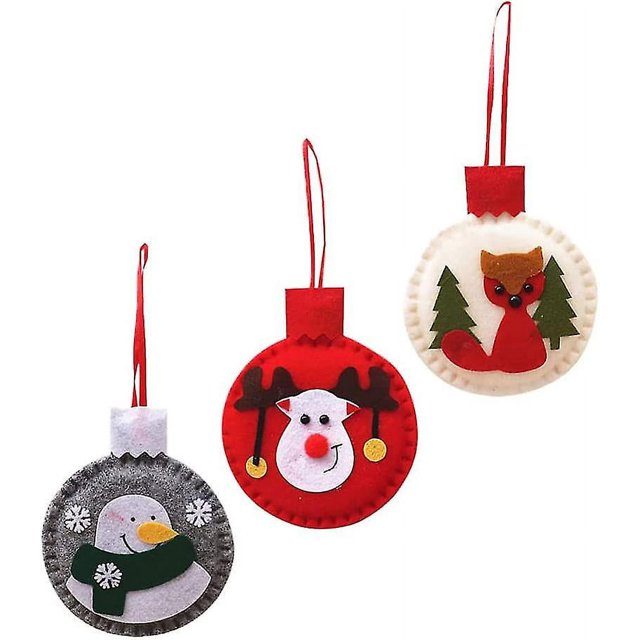 Los adornos de bolas de Navidad incluyen adornos de apliques de fieltro de zorro, copo de nieve y renos para decoraciones de árboles de Navidad (3 piezas, rojo, blanco, gris)