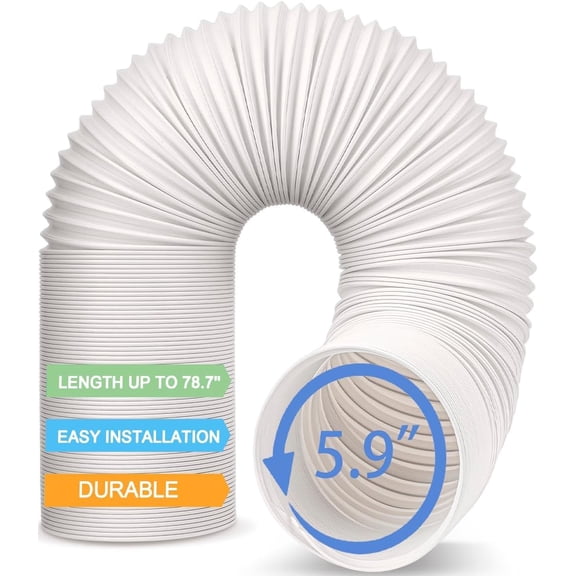 Air Conditioner Vent Hose, Portable Exhaust Duct with 5.9’’ (6‘’) Diameter, Counterclockwise Rotation, Length up to 78 Inches, Universal Replacement AC Hoses