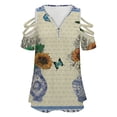 thumbnail image 4 of Spring Floral Celadon Womens Summer V Neck Zipper Top Short Sleeve T Shirt Off Shoulder Top Casual Classy Loose Shirts, 4 of 7