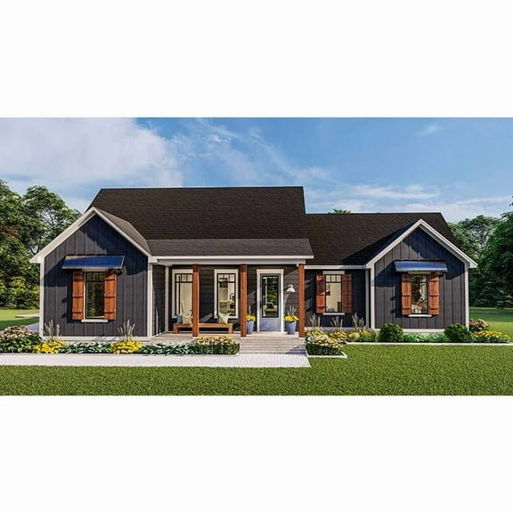 The House Designers: THD-7429 Builder-Ready Blueprints to Build a Modern One-Story Farmhouse Plan with Slab Foundation (5 Printed Sets)