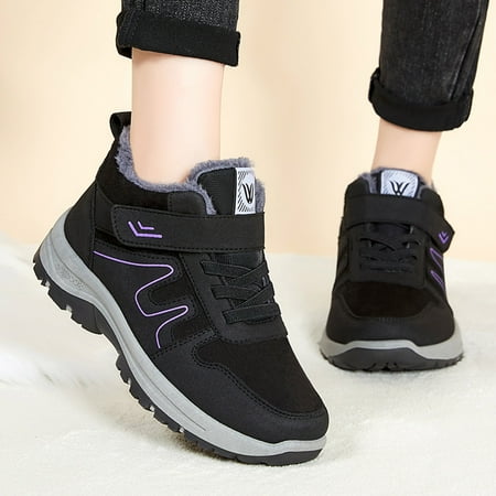 

Snow Boots Fashion Winter Snow Boots For Women Flat Bottom Non Slip Short Plush Warm Comfort Lace Up Hook Loop Solid Color