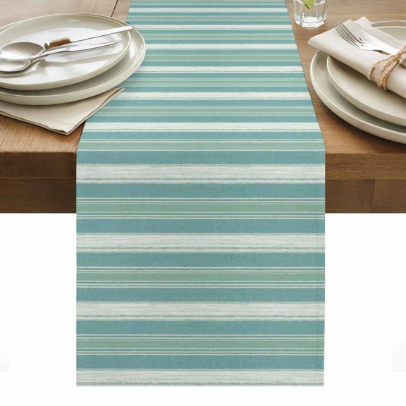 Teal Stripes Table Runner Farmhouse Striped Modern Abstra Tablerunners 13 x 36 Inch, Table Decorations Tabletop Scarf for Summer Gathering Holiday Farmhouse Kitchen Dining Decor