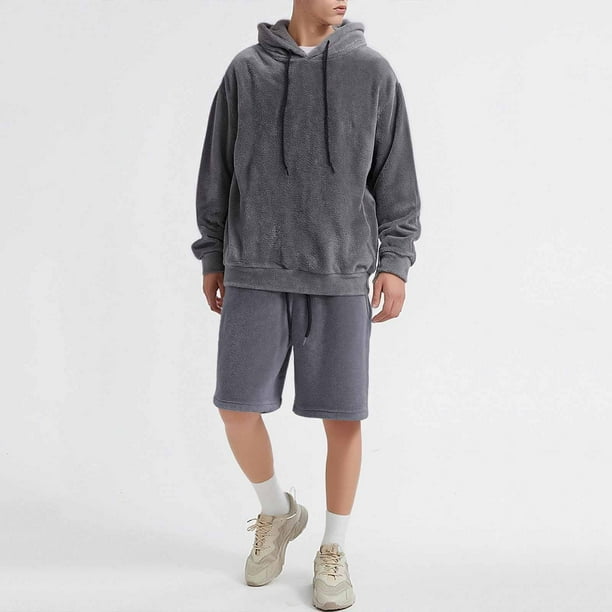 Ceisia Men's Loose Fit Fleece Hooded Long-Sleeve Top & Shorts Set | Casual Warm Two-Piece Outfit Gifts