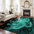 thumbnail image 4 of Rectangle Rug 5x8ft Area Rug, Teal Watercolor Transparent Flower Area Rugs for Living Room Bedroom, Blooms Floral on Black Floor Mat Non-Slip Non-Shedding Carpet Indoor Accent Rugs, 4 of 9