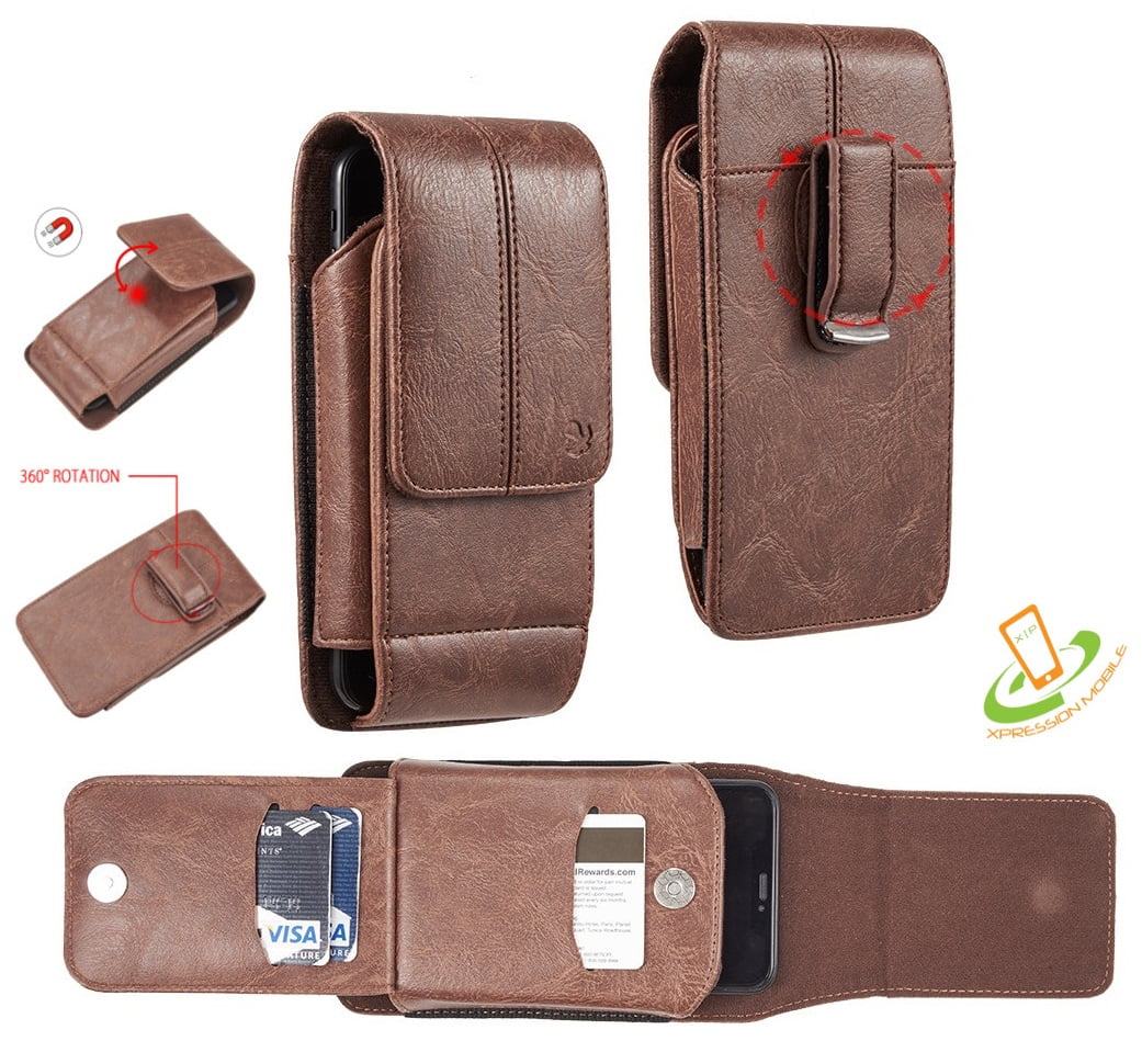 Universal 63" Phone Holster Premium VERTICAL Leather Belt Clip Pouch