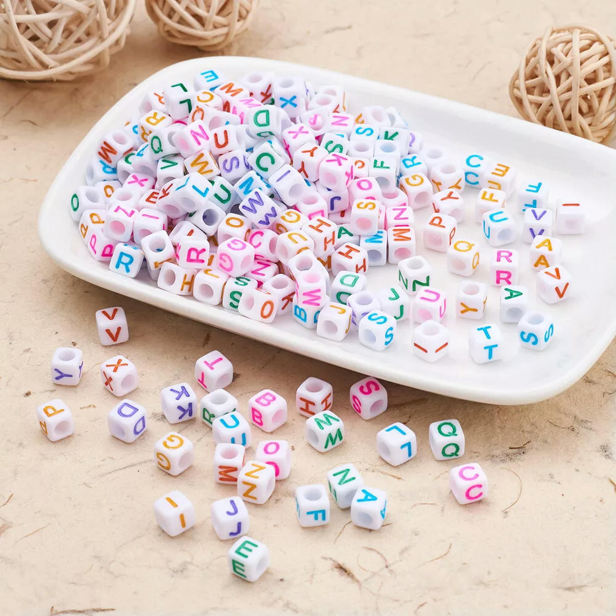 U8MO 1300pcs 26 Letter A~Z 6mm Opaque White Acrylic Enamel Cube Beads Alphabet Spacer