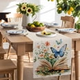 thumbnail image 3 of Burlap Table Runner 36 Inches Long,Flower Butterfly Book on Vintage Linen Non-Slip Kitchen Table Runners for Dining Room Everyday Use Party Table Decorations Spring Botanical, 3 of 9