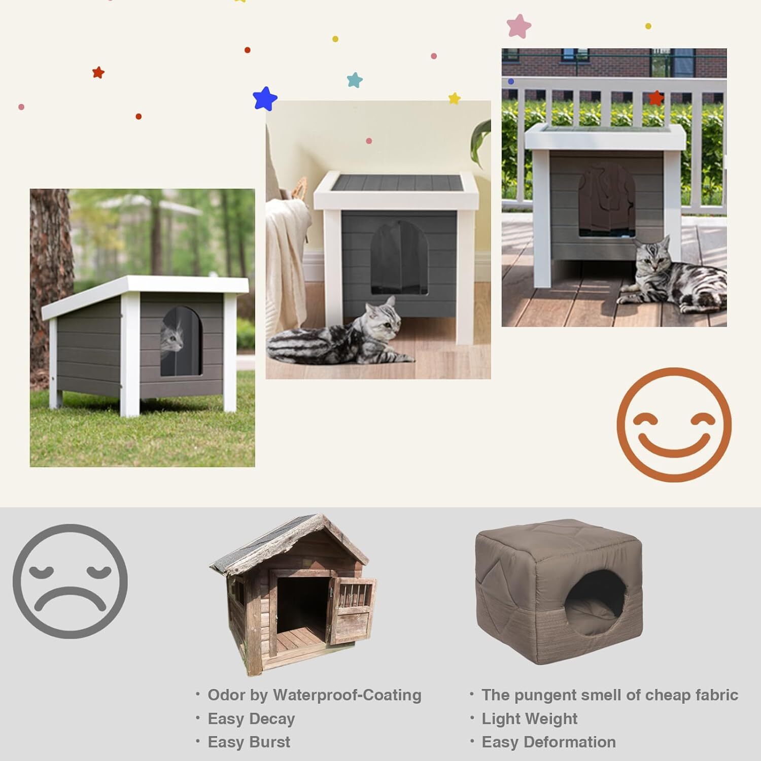 GONICHA 24 "Poly Lumber Outdoor Cat House, Weatherproof Cat Houses for Outdoor Cats, Feral Cat Shelter with Vent Plugs for Outdoor and Indoor - Gray