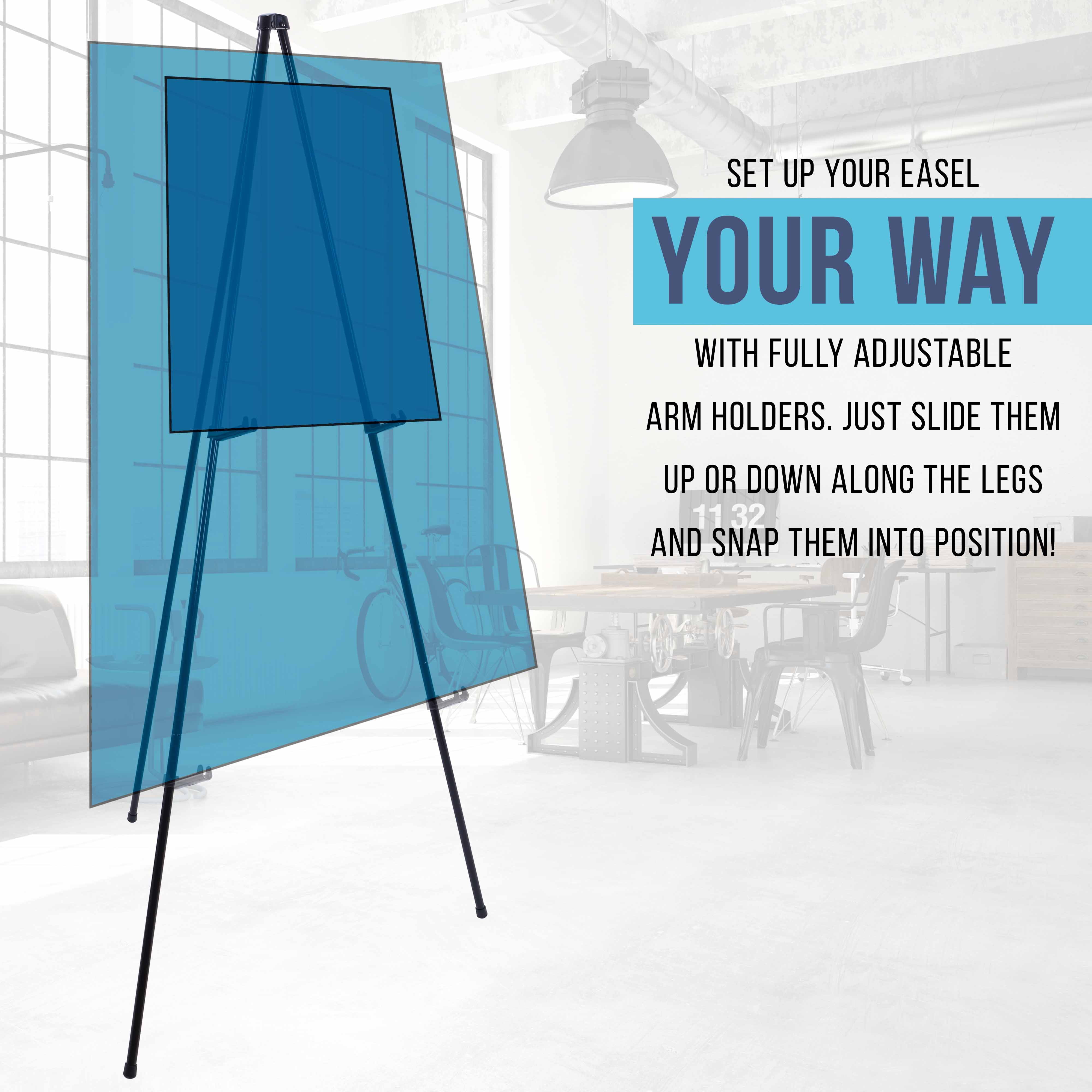 U.S. Art Supply 63" High Heavy Duty Steel Easy Folding Display Easel, Adjustable Height Display Holders, Portable Tripod