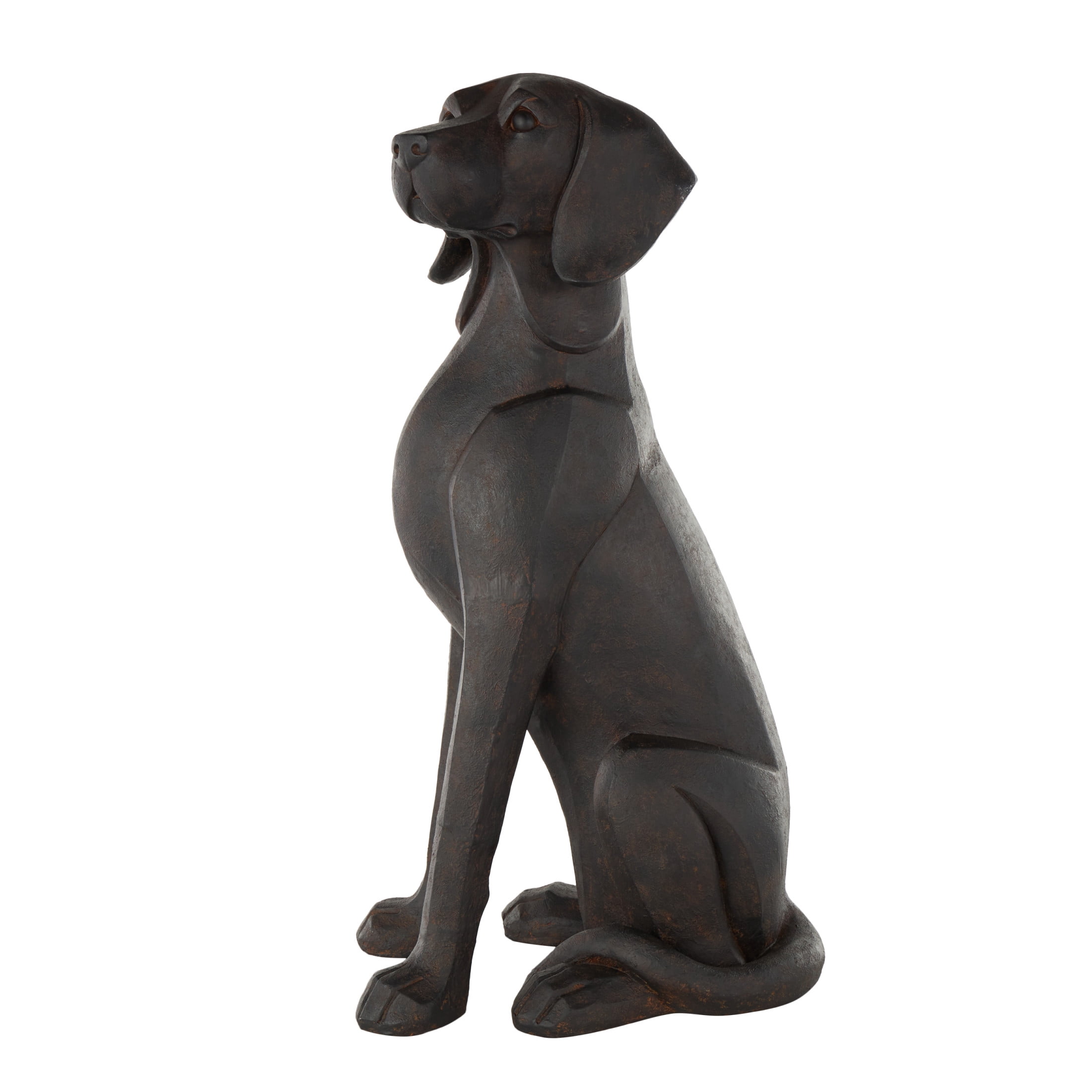 10" x 30" Dark Brown Resin Sitting Dog Sculpture with Copper Shadings, by DecMode