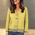 thumbnail image 2 of PBFRDSJ Women's Knit Cardigan Sweaters Contrast Striped V Neck Colorful Button Open Front Sweater Long Sleeve Knit Outerwear with Pockets Free Sizes, 2 of 6