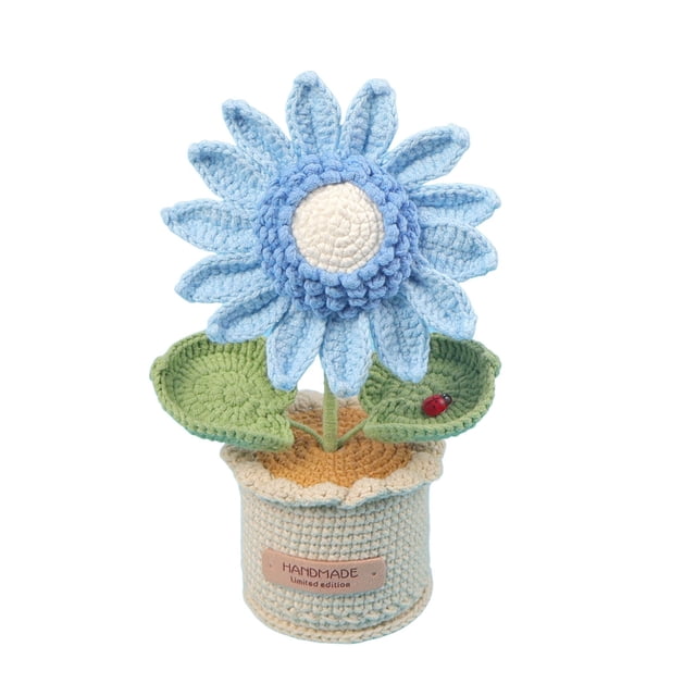 Crochet Large Potted Flowers Artifical Sunflower Knitted Flower Decor For Car Dashboard Handmades Home Office Decoration