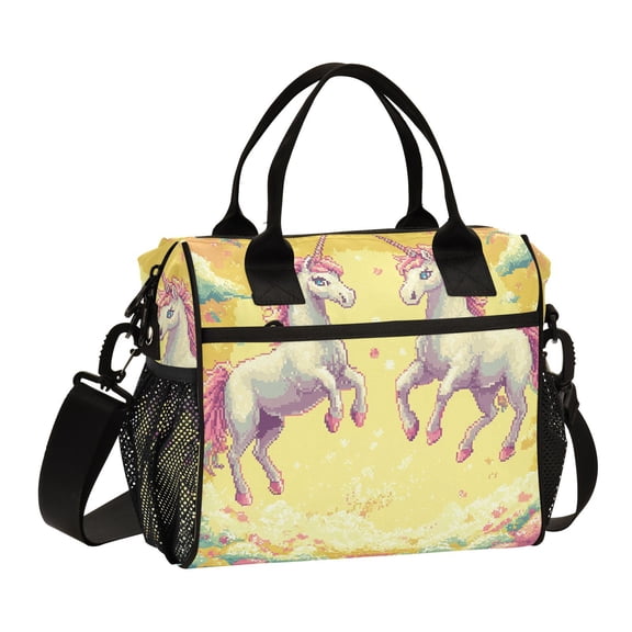Ckdifva Pixel Unicorns in Clouds Cooler Bag Cooler Cooling Tote Lunch Bag Lunch Box Front Pocket with Shoulder Strap
