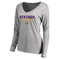 thumbnail image 2 of Women's Ash Minnesota Vikings Iconic Collection Script Assist Long Sleeve V-Neck T-Shirt, 2 of 3