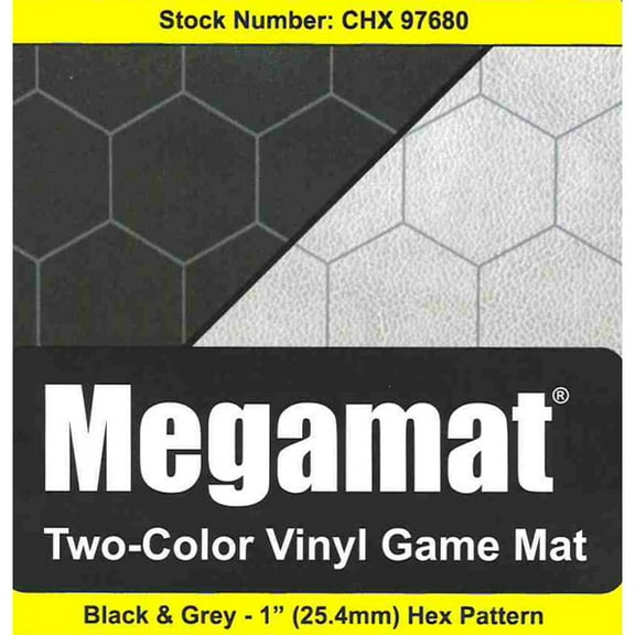 Chessex Play Mat – Mat: 1” Hex 2 Sided Black/Grey Megamat (Two Color Mat) - Smooth & Tough – Compatible with Tabletop RPGs – Accessories for Game Night