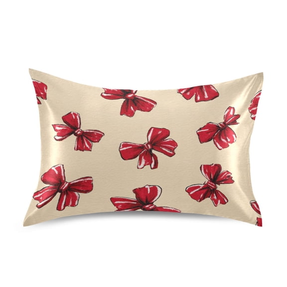Cute Red Bows Satin Pillowcase Envelope Design Pillow Covers 1 Pack Standard Size 20" x 26"
