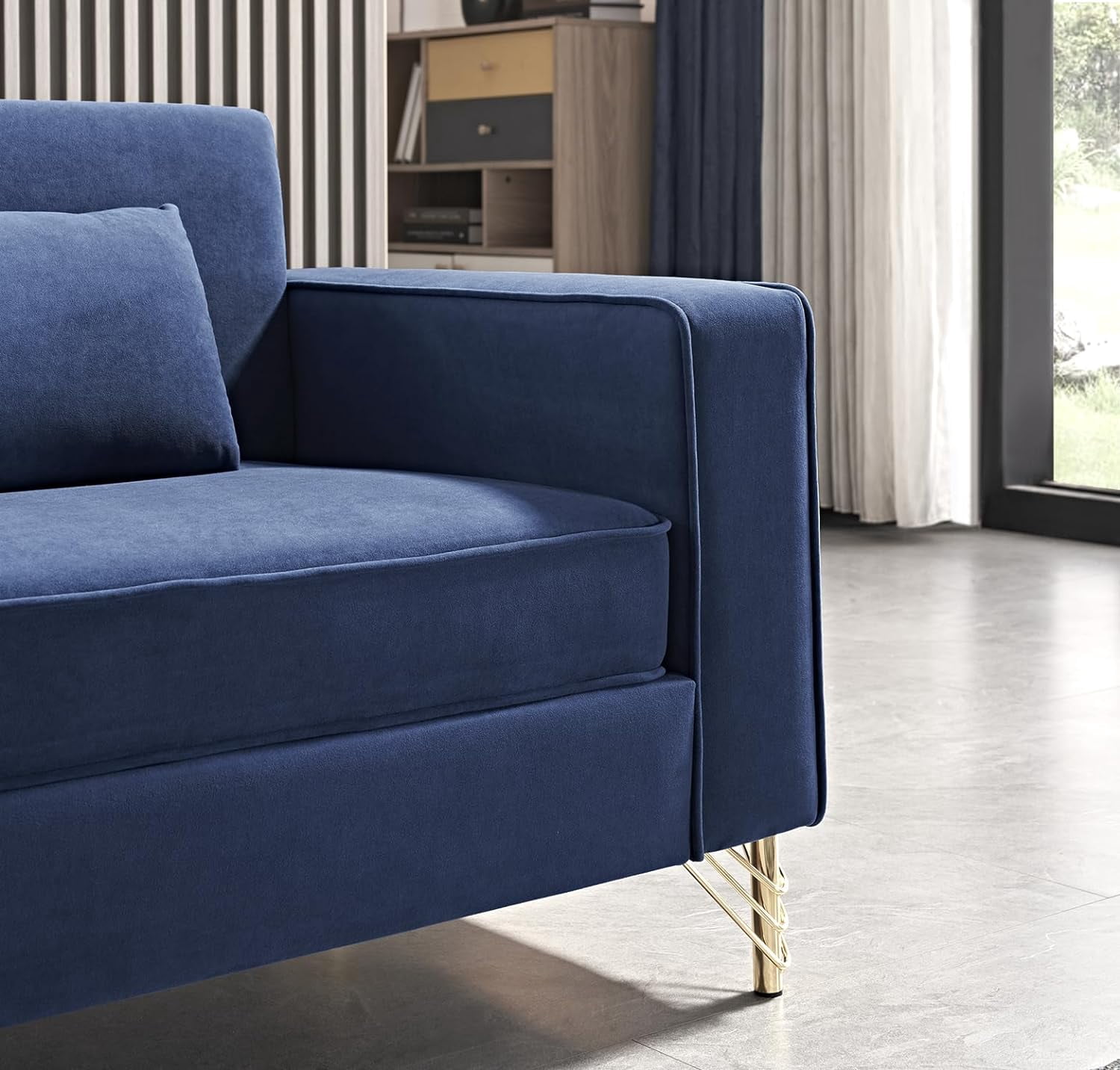 US Pride Furniture Aesthetic Velvet Sofas for Living Room 3 Seater Couch with Classic Modern Appeal and Luxurious Soft Comfort Easy to Maintain 85.8Wx30.7Dx31.5H Blue