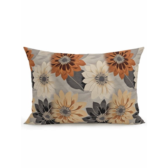 Waterproof Outdoor Throw Pillows with Inserts 12"x20", Burnt Orange Grey Black Flower Soft Decorative Pillowcases for Couch Bedroom, Spring Floral Botanical Pillow Covers for Sofa Living Room