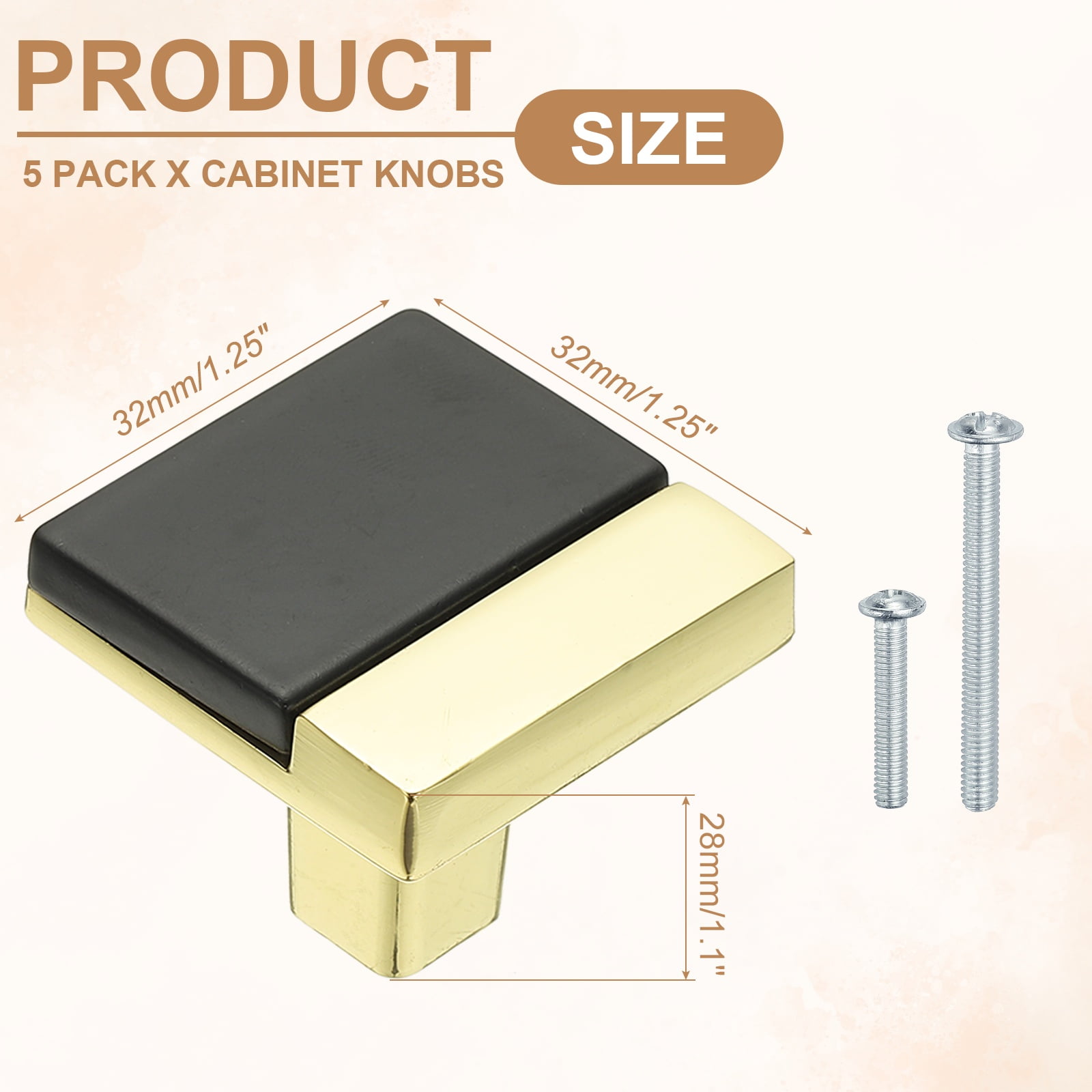5 Pack Cabinet Knobs, Kitchen Cabinet Pulls Single Hole Dresser Handles and Drawer Pulls for Bedroom Dresser Black Gold