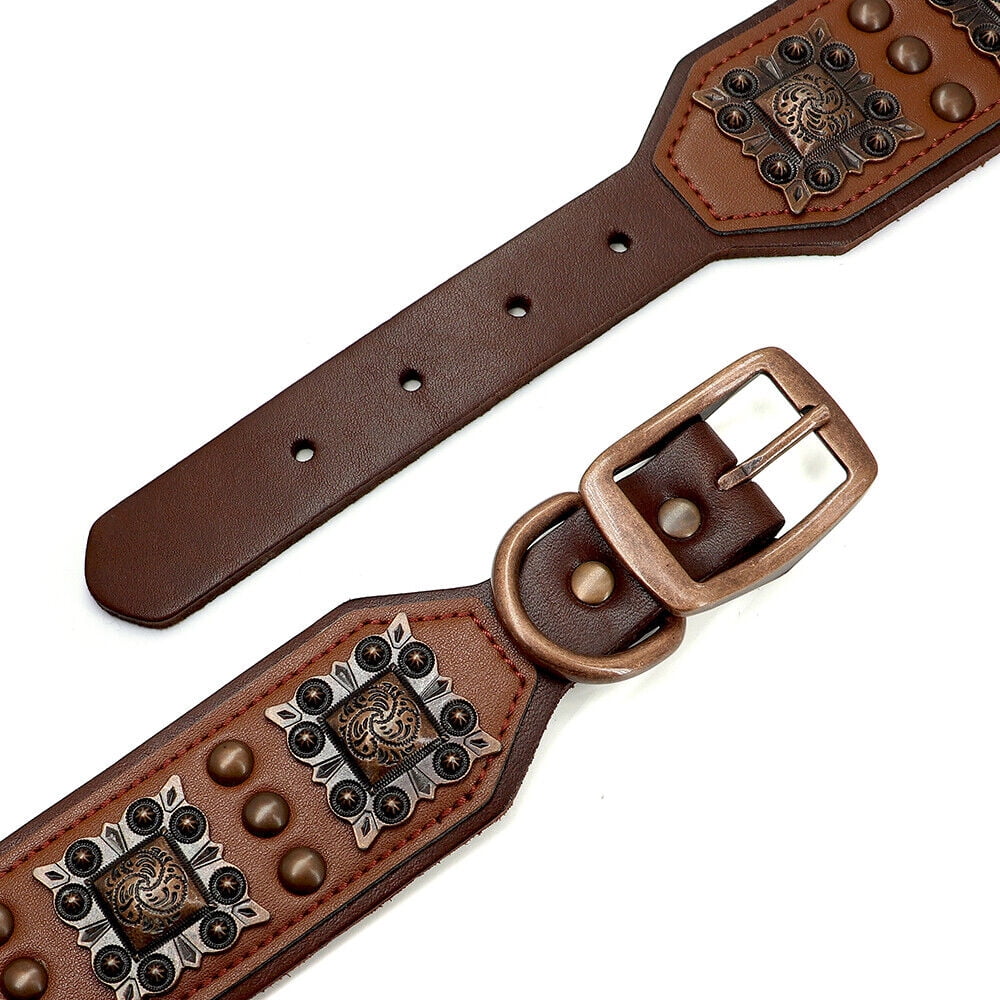 Beirui 2 inch Wide Padded Genuine Leather Dog Collar Strong Heavy Duty Studded Collars Adjustable for Medium Large Dogs German Shepherd
