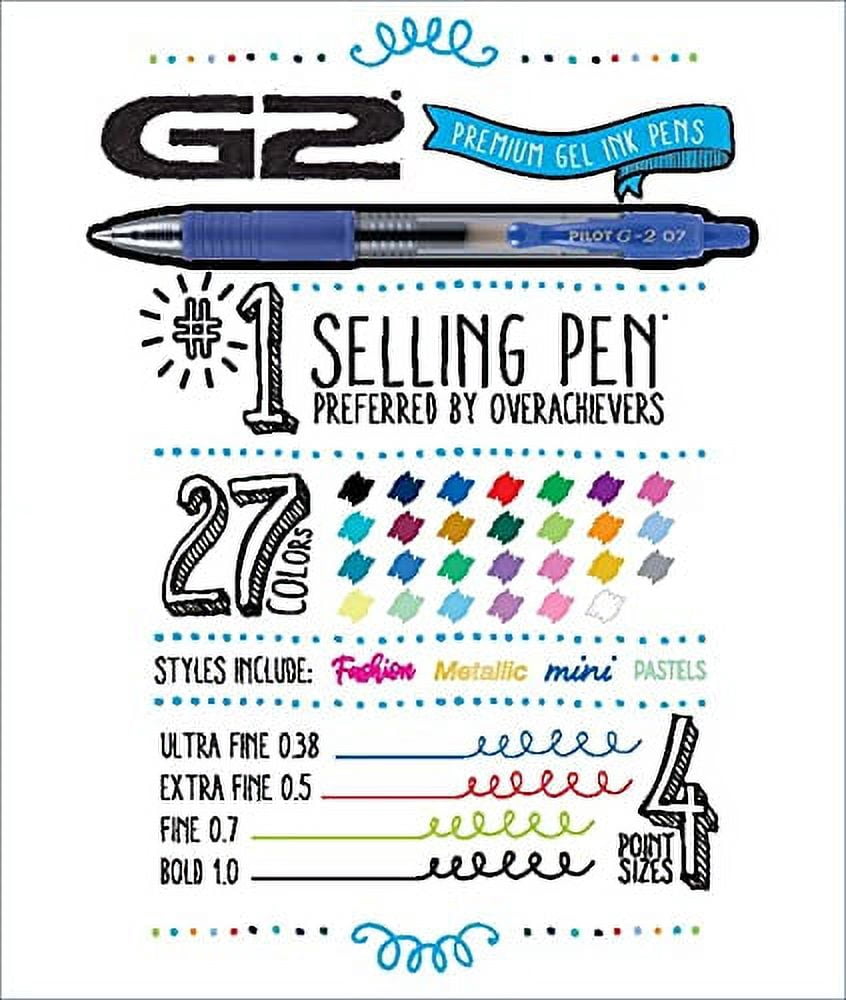 Pilot, G2 Premium Gel Roller Pens, Fine Point 0.7 mm, Assorted Colors, Pack of 8 Assorted Classic