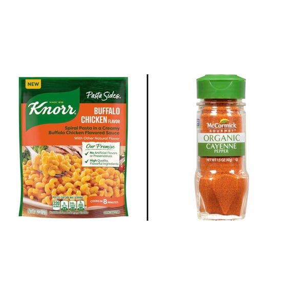 Knorr Pasta Sides Buffalo Chicken Spirals & McCormick Gourmet Organic Cayenne Red Pepper