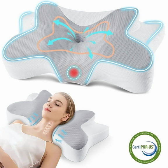 MOONORAH Ergonomic Neck Pillow Memory Foam for Pain Relief, Queen Gray