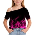 thumbnail image 5 of SGFCWSX Girls T Shirts One Shoulder Short Sleeve Graphic Print Casual Loose Fit Fashion Summer Tops for Kids Hot Pink Size 7, 5 of 9