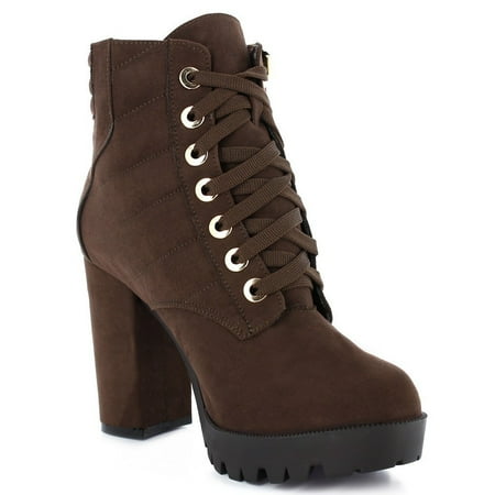 Brown Suede High Heel - QQO Adult Brown Suede Lace-Up Closure High Heeled Trendy Booties